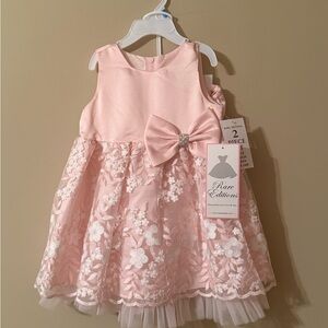 Rare Editions Light Pink Floral Lace Dress with Bow